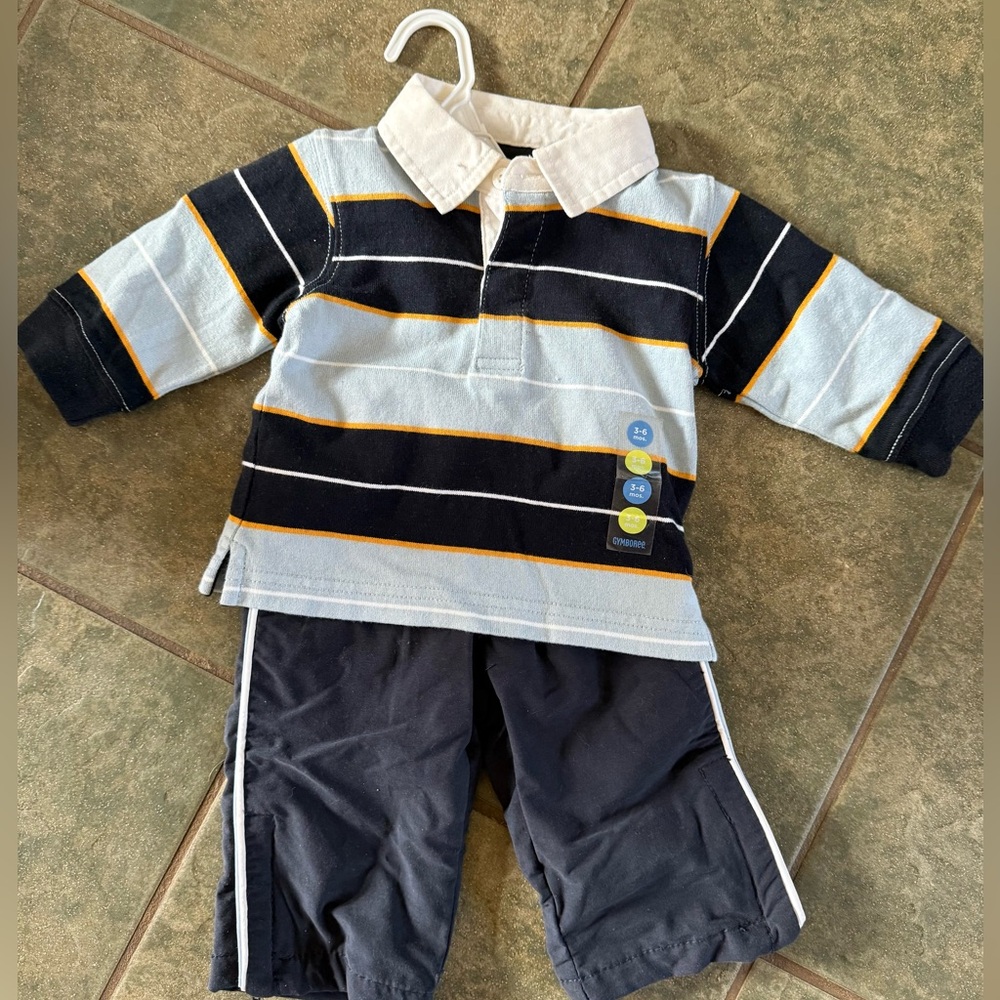 🎀3/$25🎀 Gymboree Navy and Light Blue Striped Shirt and Blue Pants, NWT